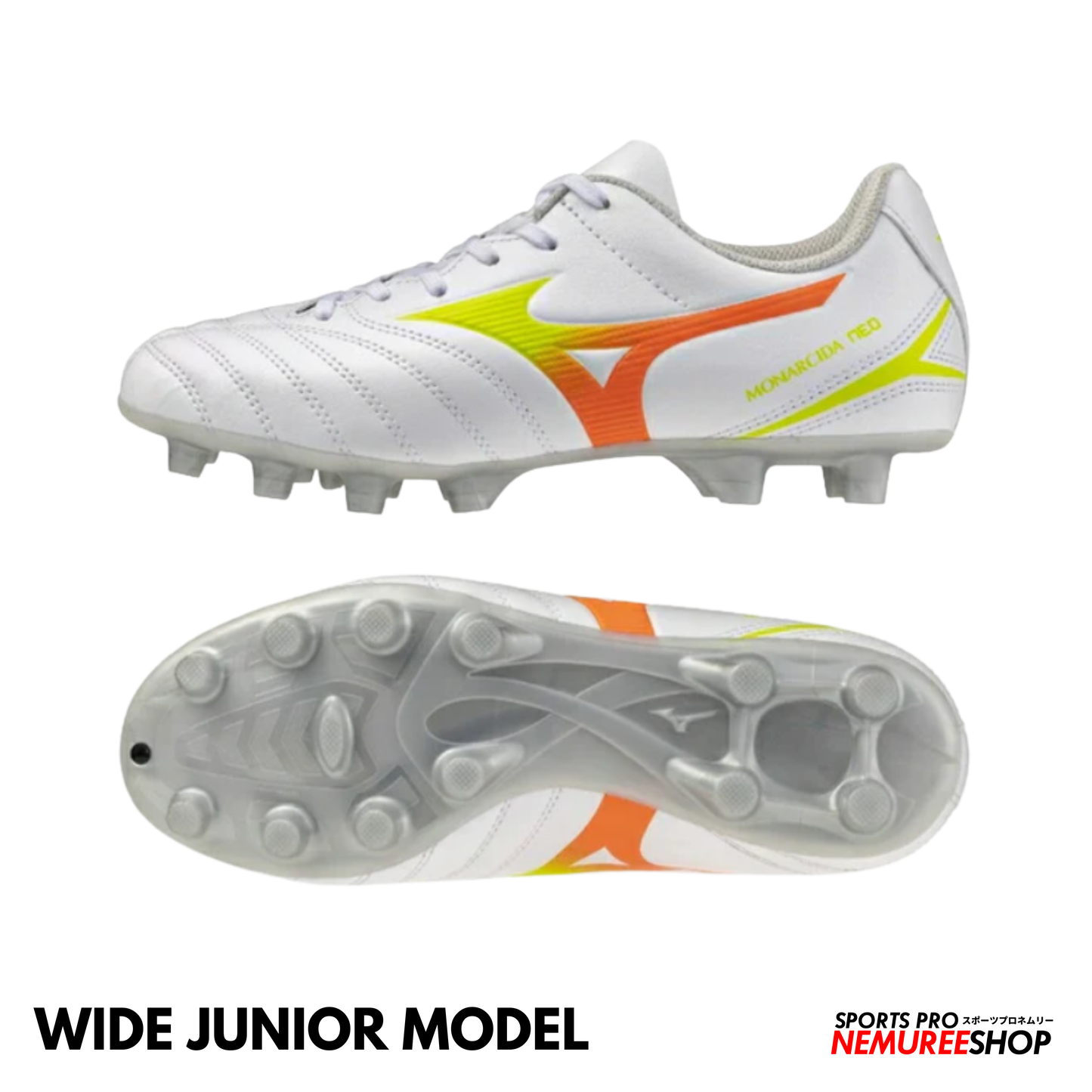 MIZUNO Football Shoes MONARCIDA NEO 3 SELECT JR WIDE (WHITE/EVENING PRIMROSE/LAVA ORANGE)