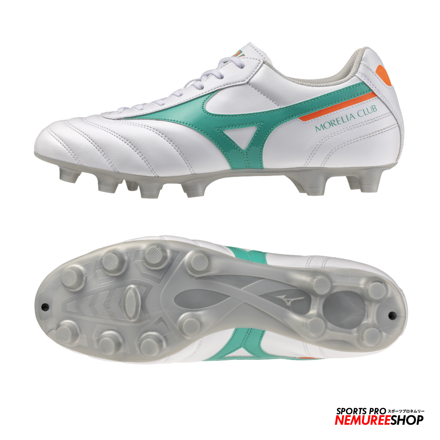 MIZUNO Football Shoes MORELIA 2 CLUB (WHITE/ARCADIA/LAVA ORANGE)