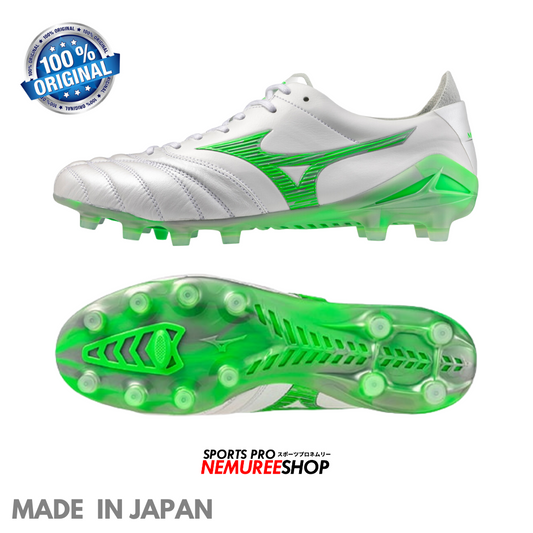 MIZUNO Football Shoes MORELIA NEO 4 JAPAN (WHITE/NEON GREEN/COOL GREY) - Nemuree Shop - Online Sports Store
